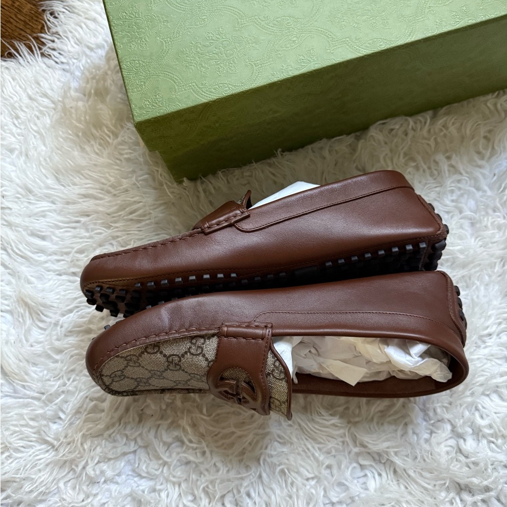 Gucci Brown Interlocking G Driver Loafers - Picture 7 of 14